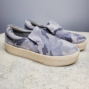J/slides‎ Harry blue Camo suede platform slip on sneaker size 7.5 Y2k Comfort